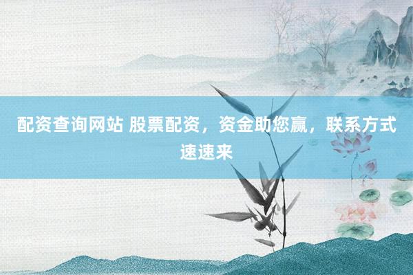 配资查询网站 股票配资，资金助您赢，联系方式速速来