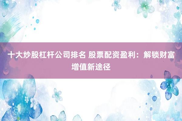 十大炒股杠杆公司排名 股票配资盈利：解锁财富增值新途径